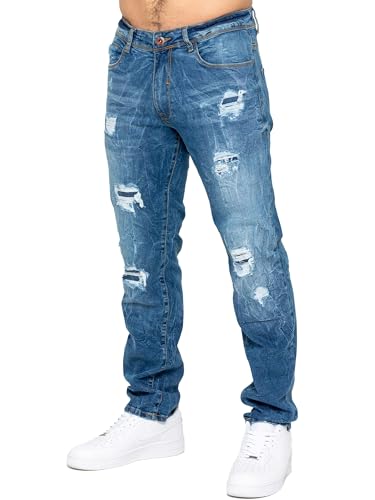 989Zé ENZO Mens Jeans Distressed Casual Straight Regular Fit Ripped Denim Trousers Pants MJ9 Jeans Light Blue 32