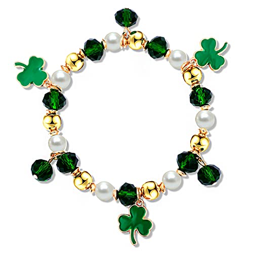 Bracelet trèfle et perles vertes PHALIN, cadeau idéal pour femme et fille