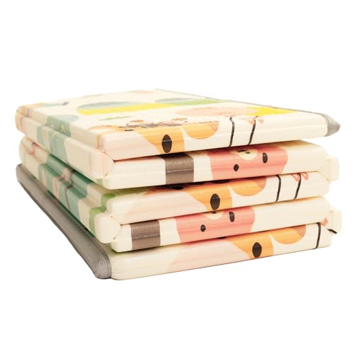 Image of Baby Play Mat — 0.8 inch Thick Waterproof, Foldable, Reversible Non-Slip Large Toddler Crawling Mat for Floor, Tummy Time, Activity Gym, Indoor & Outdoor w/Travel Bag (Giraffe/Track, 79x71x0.8)
