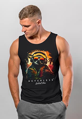 Neverless Herren Tank-Top Musik DJ Chill Faultier Print Aufdruck Sommer Muskelshirt kleiner Preis hoher Qualitäts Aus co