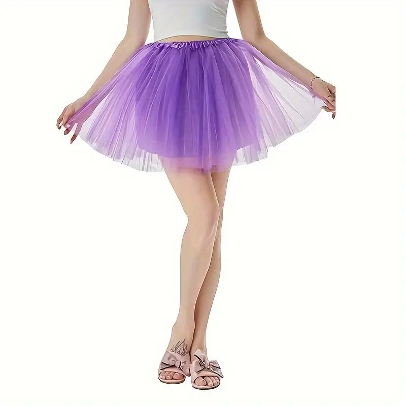 Amazleer Tutu Skirts for Women 4 Layered Classic Elastic Tulle Tutu Skirts Adult Party Festival Running with Sunglasses (Standard, Purple)