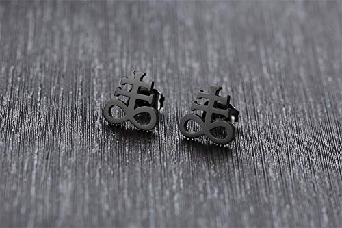 Church of Satan Satanic Cross Brimstone Stud Earrings Stainless Steel Leviathan Cross Symbol Ear Plugs,Black 2pcs