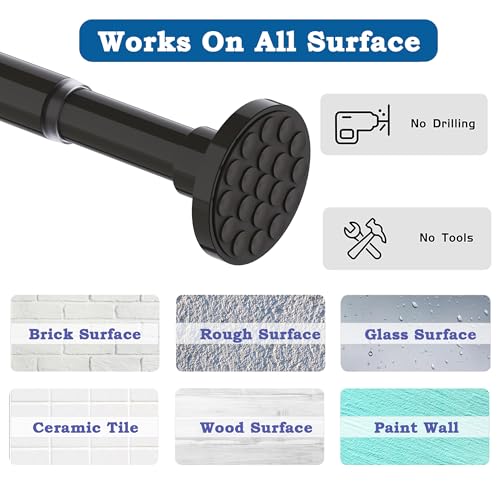Tension Rod Curtain Pole No Drilling Extendable Shower Curtain Rail Tension Rod for Bathroom,Bedroom,Wardrobe Black (48-70CM Φ25mm)
