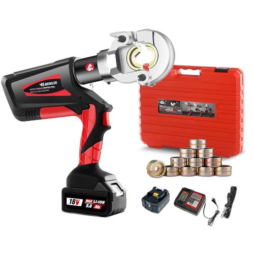 HHEWLEE Electric Wire Cable Crimper Battery Powered Hydraulic Crimping Tool Range 8AWG to 600MCM with 12 Dies, Electricians for Circuit Repairs and Stainless Steel Deck Upgrades (HL-300B)