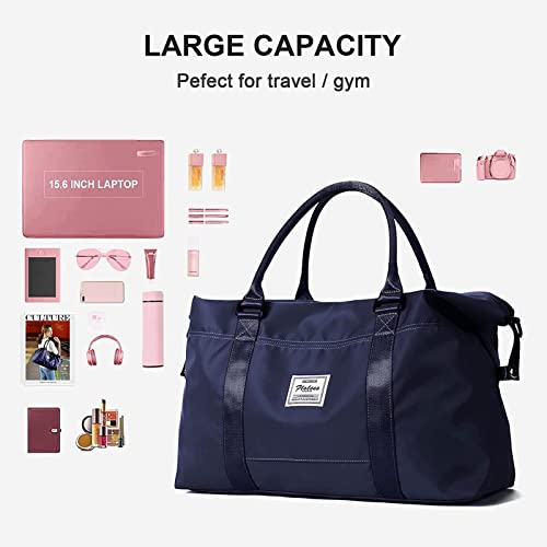 Dark Blue Sport Travel Duffle Bag Large Gym Tote Bag for Women, Weekender Bag Carry on Bag for Airplane, Ladies Beach Overnight Bag Waterproof Luggage Bags with Wet Pocket3