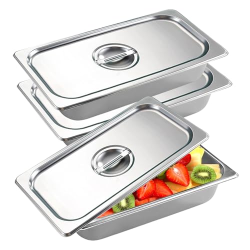 PORFOYO Panier-Set Aus Edelstahl GN Behälter 1/3, Panierschalen Set 3 Teilig, Panierstrasse 3-Teilig, Hotelpfannen Aus Edelstahl Behälter Mit Deckel