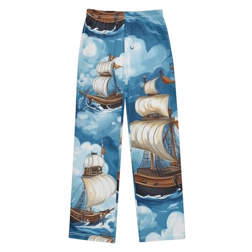 ZZXXB Funny Pirate Ship Boys Long Pants Soft Trousers Elastic Waist Kids Lounge Bottoms with Pockets S-XL - Main Image