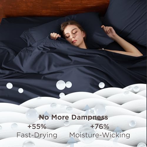 Image of Bedsure Twin XL Sheets Dorm Bedding, GentleSoft Breathable Extra Long Twin Sheets & Pillowcases, Moisture Wicking Cooling, Deep Pocket Fits Mattress Up to 21 Inches Thick, Navy