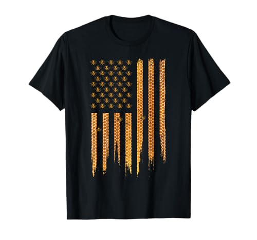 Beekeeping American Flag Honeycomb Honey Bees Beekeeper T-Shirt
