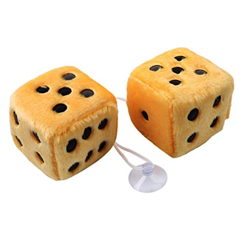 Messar Pair Of Hanging Couple Fuzzy Plush Dice With Dots For Car Interior Ornament Decoration Efficiency (Yellow) #TOP2