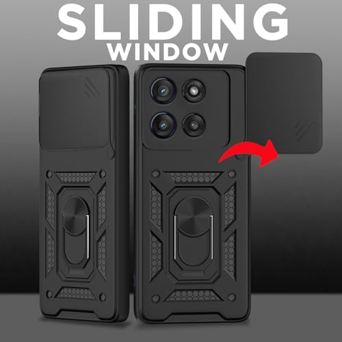 Image of Pikkme Back Cover for Motorola Moto Edge 60 Stylus 5G | 360 Protection Case | Sliding Camera Shield Cover & Ring Holder Stand D10 Tough Armor Bumper Case (Black)