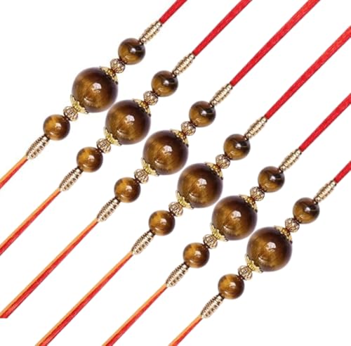 Image of Shubhanjali Crystal Beads Rakhi for Brother | Handmade Healing Crystal Stone Designer Rakhi for Bhaiya | Raksha Bandhan Gift Set with Roli Chawal, Kumkum, Greeting Card & Potli