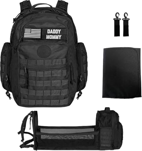 Image of Phil & Jack Dad Diaper Bag Backpack, Baby Diaper Bag with Changing Station, Tactical Military Style, Womens Mens Diaper Bag (Black)