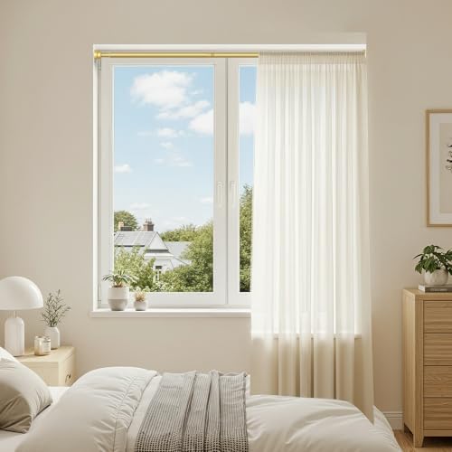 Image of Tension Curtain Rod for Windows 28-48 Inch Curtain Rods No Drilling Gold Tension Rod Small Shower Rod Adjustable Curtain Rods for Closet, Doorway