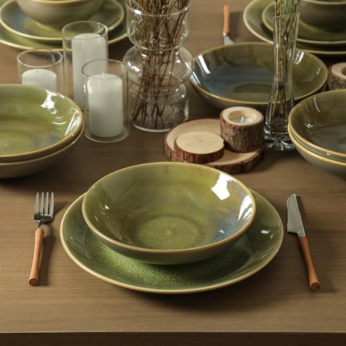Image of Stone Lain Riley 4-Piece Pasta Bowl Set Stoneware, Bowls, Dishwasher and Microwave Safe, Dish Set for 4, Green and Blue