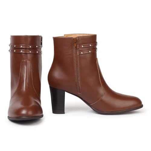 Image of YOHO Stellar Studs Ankle Length Heeled Boots For Women | Comfortable and Stylish with Low Block Heel | Casual,Formal Wear for Winter BOOT 112