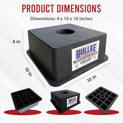 Image of BULLKE Square Trailer Jack Blocks 5-Pack, USA-Made Heavy Duty RV Leveling Blocks, Stabilizing Jack Pads for Camper, 5th Wheel, Tongue Jack, Post Jack, Foot Jack & Scissor Jack, Recycled Plastic