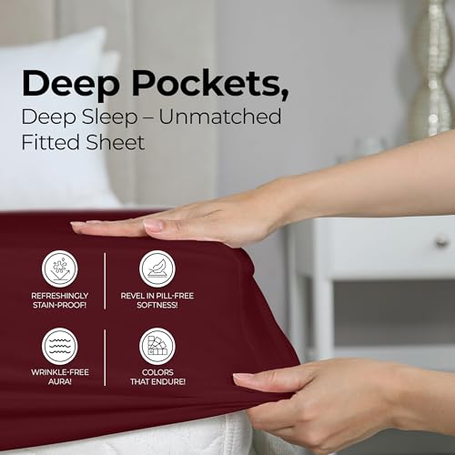 Image of Utopia Bedding Full Fitted Sheet - Bottom Sheet - Deep Pocket - Soft Microfiber - Shrinkage and Fade Resistant - Easy Care -1 Fitted Sheet Only (Red Burgundy)