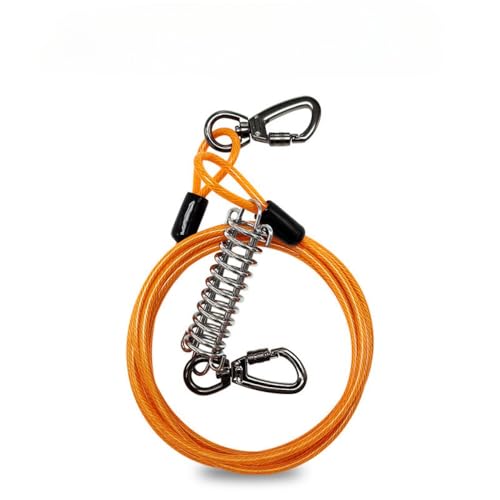 YYKSYDPT 5m/10m/15mのスチールワイヤー犬用リード、バッファーとロックカラビナ付き、中型犬と大型犬用の頑丈なリード (オレンジ, 15m)