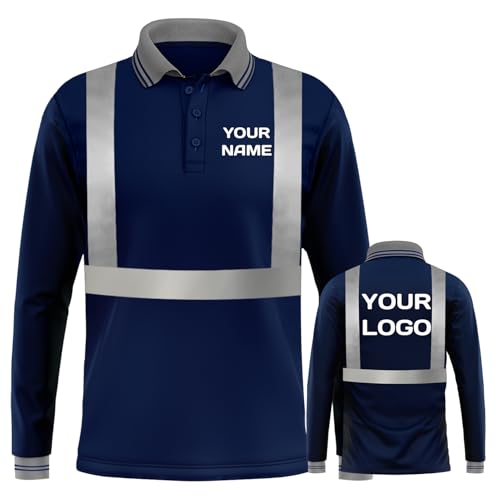 YOWESHOP Hi Vis Safety T-Shirt with Reflective Strip Long Sleeve Polo Shirt Customize Logo Quick Dry T-Shirts?XXL?Darkblue3