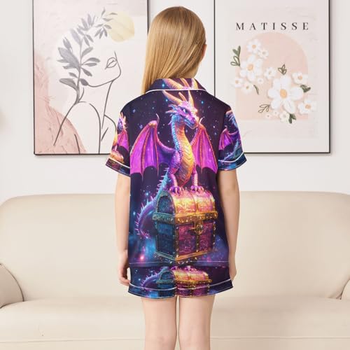 ALAZA Dragon Funny Stylish Satin Pajamas Set Short Sleeve Button Down Sleepwear Summer Pjs 2 Piece4