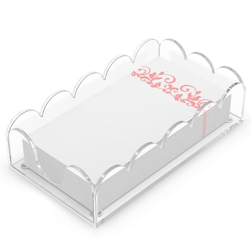 LUGUNU Clear Acrylic Napkin Holder Scalloped Tray for Bathroom Kitchen Dining Room Stylish Guest Hand Towel & Disposable Paper Holder for Weddings Hotels and Home Decor (9x5.1x2.4 inch)