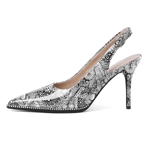Image of SAMMITOP Women Slingback Heels Stilettos Closed Pointed Toe High Heel Silver Beaded Pumps Comfortable 3.5 Inch High Heels for Women Dressy Shoes