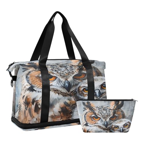 ALAZA Cute Mommy and Baby Owl Travel Duffel Bag for Women Men Sports Gym Bag with Shoe Compartment Tote Weekender Overnight Bag with Wet Pocket for Travel, Gym,Yoga,Swimming