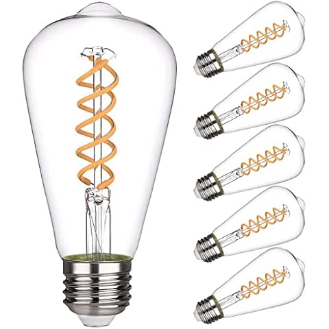 Kiraralite 6 Pack ST19(ST58) LED Edison Bulb, Vintage LED Filament Bulb,Softy White 2700K, Antique Flexible Spiral LED Filament Light Bulb, Dimmable 600LM, 6W Equivalent to 60W, E26 Base,Clear Glass Cover