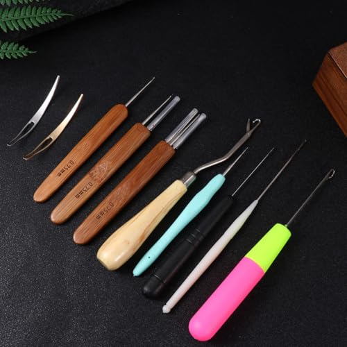 Kit de agujas de ganchillo de metal RUNROTOO para tejer cabello profesional 6