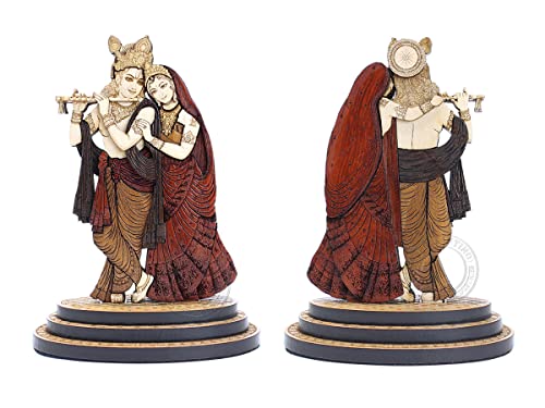 Estatua de Radha Krishna de madera tallada 4 pulgadas miniatura 2