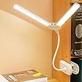 GcSige Dual Head LED Desk Lamp with Clamp, Eye-Caring Clip on Lights for Home Office, 4000mAh Rechargeable Battery Operated Table Lamps,3 Lighting Modes & Brightness Dimmer Light for Kids Students