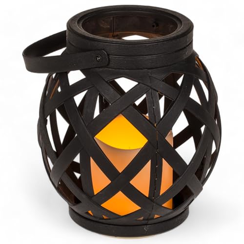 MIJOMA Lantern with Handle and LED Candle, Timer Function, 13.5 x 16 cm, Plastic, Battery Operated, Stylish Outdoor and Indoor Decoration