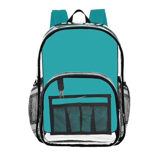 STAYTOP Teal Colored Clear Backpack Transparent Heavy Duty Bookbag See Through Bag for Shopping School Work Travel Security