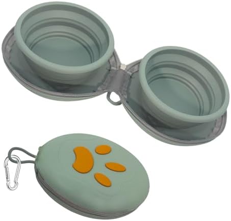 Collapsible Dog Bowls, 2-in-1 Silicone Pet Food and Water Bowl wi...