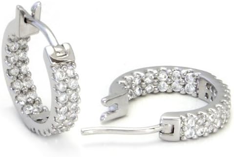 Sterling Silver Cubic Zirconia In/Out CZ Hoop Earrings - Image 2