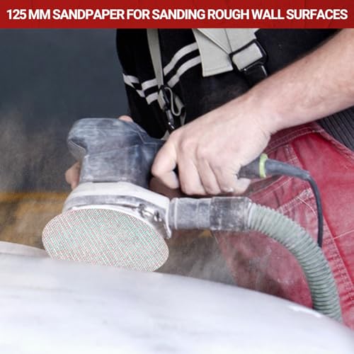 Sruhrak 50 Stück 125mm Schleifgitte Klett, 80/120/180/240/400 Körnung Schleifnetz Effiziente Staubentfernung Schleifpads für Ttrockenbau Wandschleifer