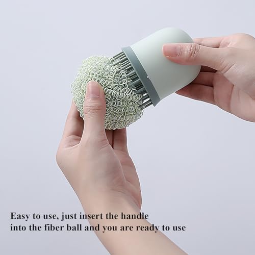 Image of Stainless Steel Wire Sponge Substitutes with Handle Non-Scratch Pot Scrubber Household Kitchen Cleaning Sponge for Non-Stick Pans, Dish, Metal Pot, Sink (Nordic Pink)