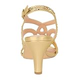 PIZZ ANNU Amelia Sandały Damskie Eleganckie Slingback Kitten Heels, Brokatowe Sandałki z Cyrkoniami, Odkryte Palce, Buty Ślubne i Taneczne na Wesele i Imprezy Złoto EU 42