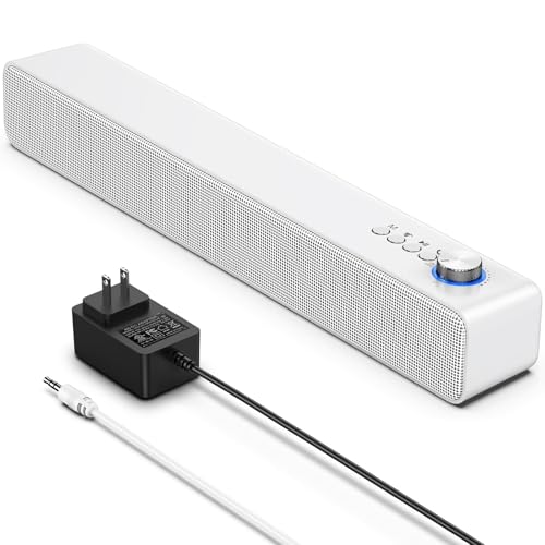 LENRUE Computer Speakers for Desktop PC, Power Clear Sound, Single Buttons, Bluetooth/AUX Connect, AC Adapter Powered for Monitors, PCs, Laptops, Tablets, Phones