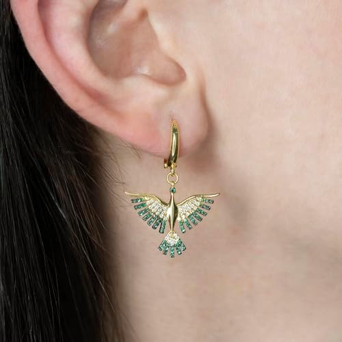 Kayra Mücevher Anka Kuşu Küpe - 14 Ayar Altın ve 925 Ayar Gümüş (Yeşil Gümüş) - Görsel 2