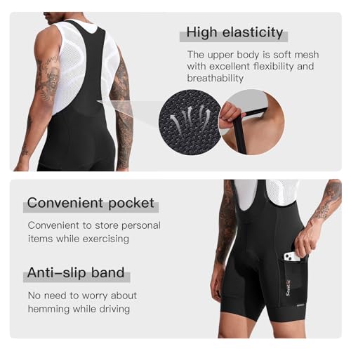 Santic Short masculino de ciclismo com bolso acolchoado 4D para ciclismo, Preto com bolso, XGG