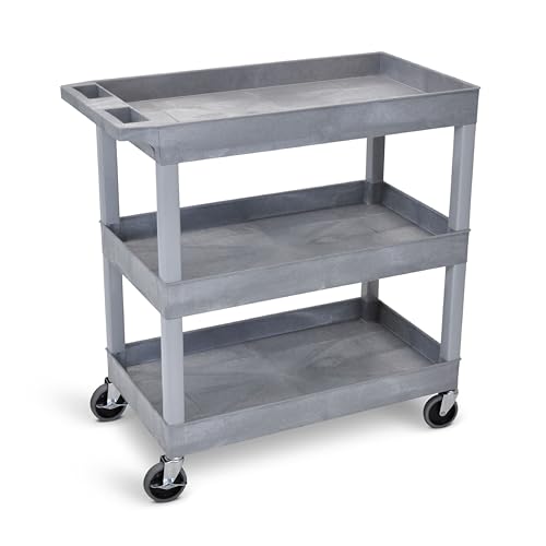 Image of Tubstr 3-Tier Rolling Utility Cart with Wheels | Supports 300 lbs. Total | Heavy-Duty Capacity for Garage Storage, Office Spaces, & Kitchen Use | Durable Tool Cart with Locking Wheels (Gray, 32 x 18)