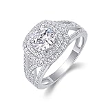 Moissanite - Anillo para mujer con moissanite redondo de 1 ct, oro blanco de 9 K/14 K/18 K, platino Pt950 plata, 63 (20.1), Oro blanco 585 de 14 quilates, Moissanita
