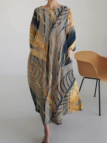 Akivide Women's Flowy Oversized Baggy Boho Floral Printed Long Sleeve Cotton Maxi Dress Loose Dress2