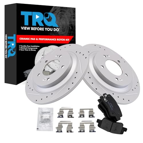 Image of TRQ Performance Rear Brake Pad and Rotor Set Ceramic G Coated Rotors Compatible with 2016-2017 Hyundai Azera 2015 Sonata 2014-2016 Kia Cadenza 2013-2016 Optima 2015 Soul EV