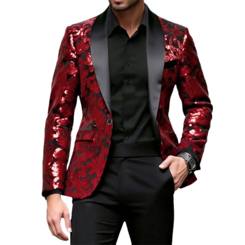 Men's Long Sleeve Suit Jacket with Sequin Decoration Single Button Outerwear Blazers
