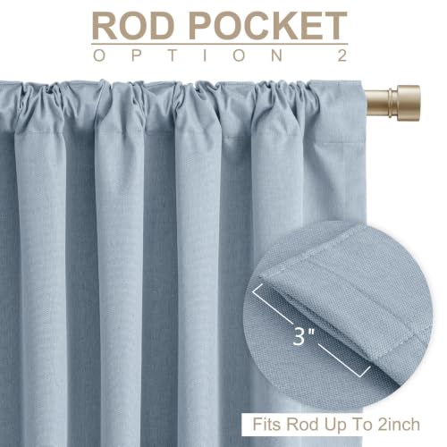 Image of Faux Linen Total Blackout Curtains for Bedroom 90 Inches Long, Dusty Blue