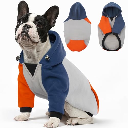 Image of BRKURLEG Dog Hoodie Winter Dog Sweatshirts with Pockets Warm Dogs Clothes for Small Medium Dogs Girl Boy, French Bulldog Clothes Pet Sweater Shirt Hoodies with Pocket(BlueOrange, S)
