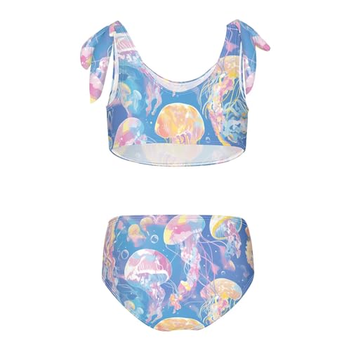 Colorful Jellyfish Girls Two Piecing Kids Bikini Set Scoop Neck Bathing Suit Swimwear Adjustable Strap2